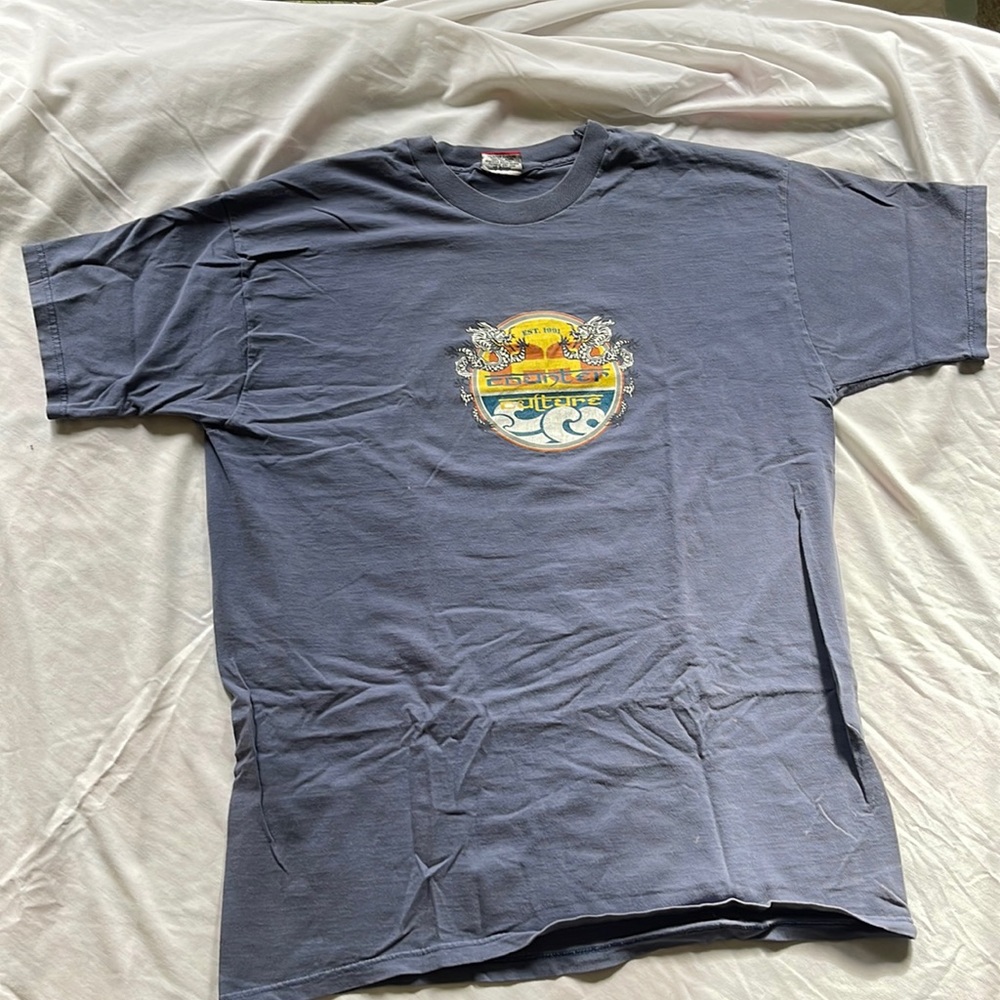 Vintage rare 90’s Counter Culture Logo Graphic tee Skate Surf Brand Mens XL blue